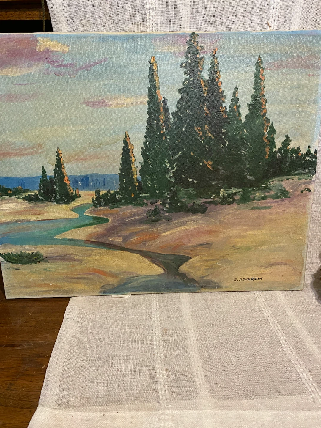 Landscape Painting with Trees and River - photo 3
