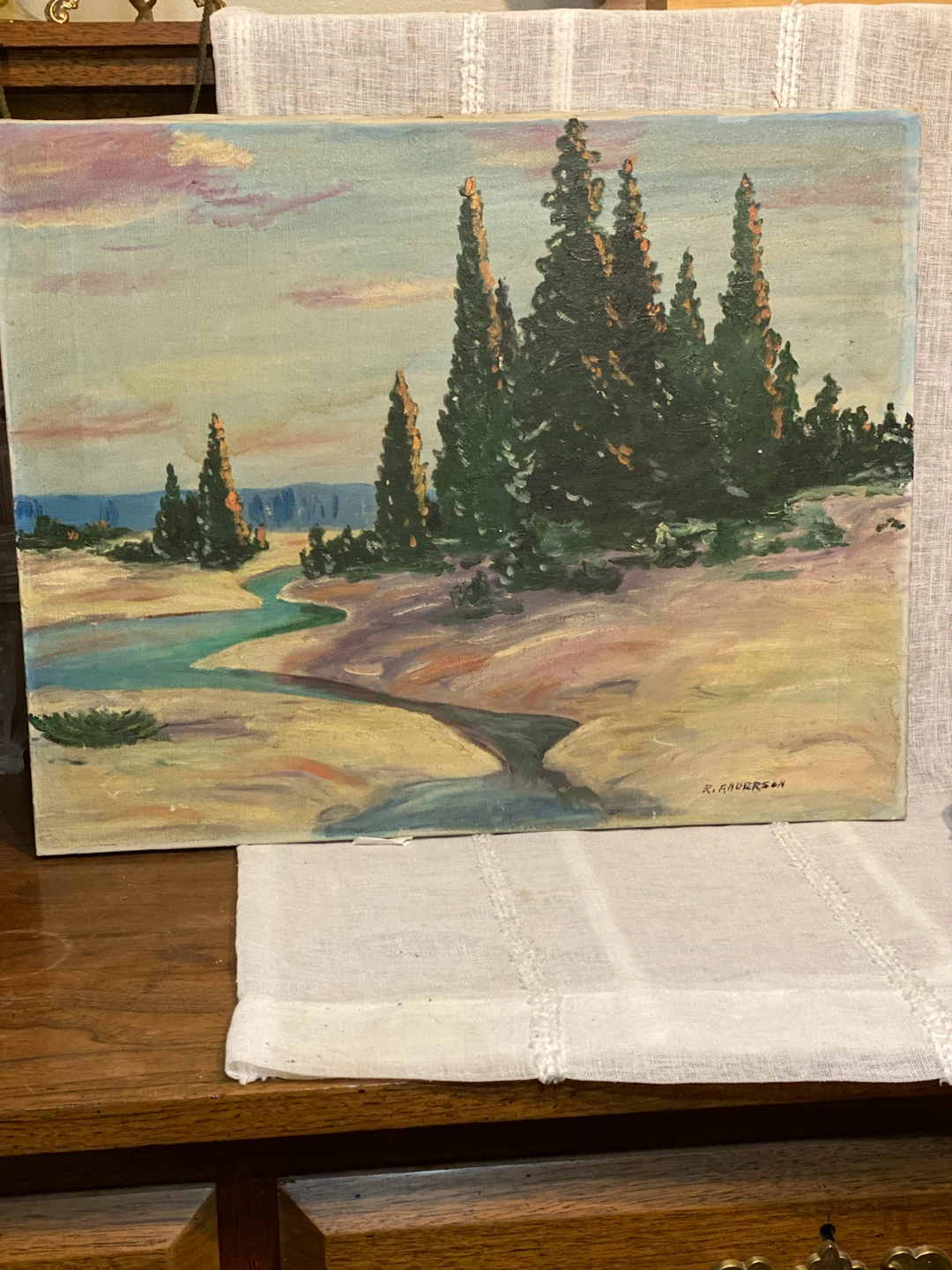 Landscape Painting with Trees and River