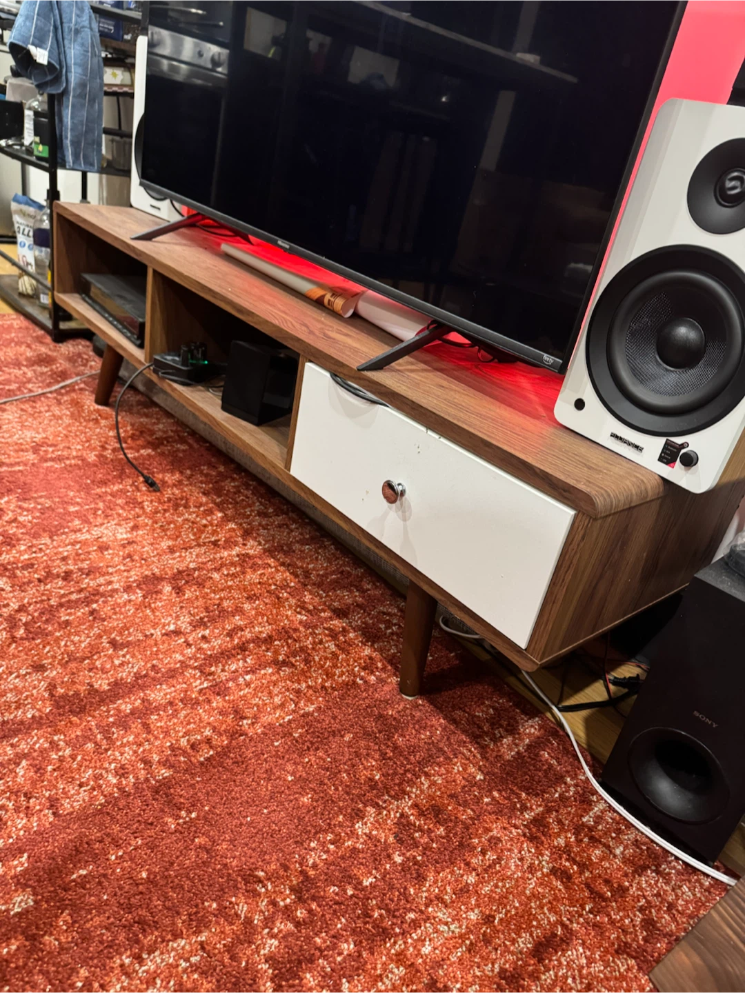 Mid-Century Modern Media Consile with Drawer - photo 2