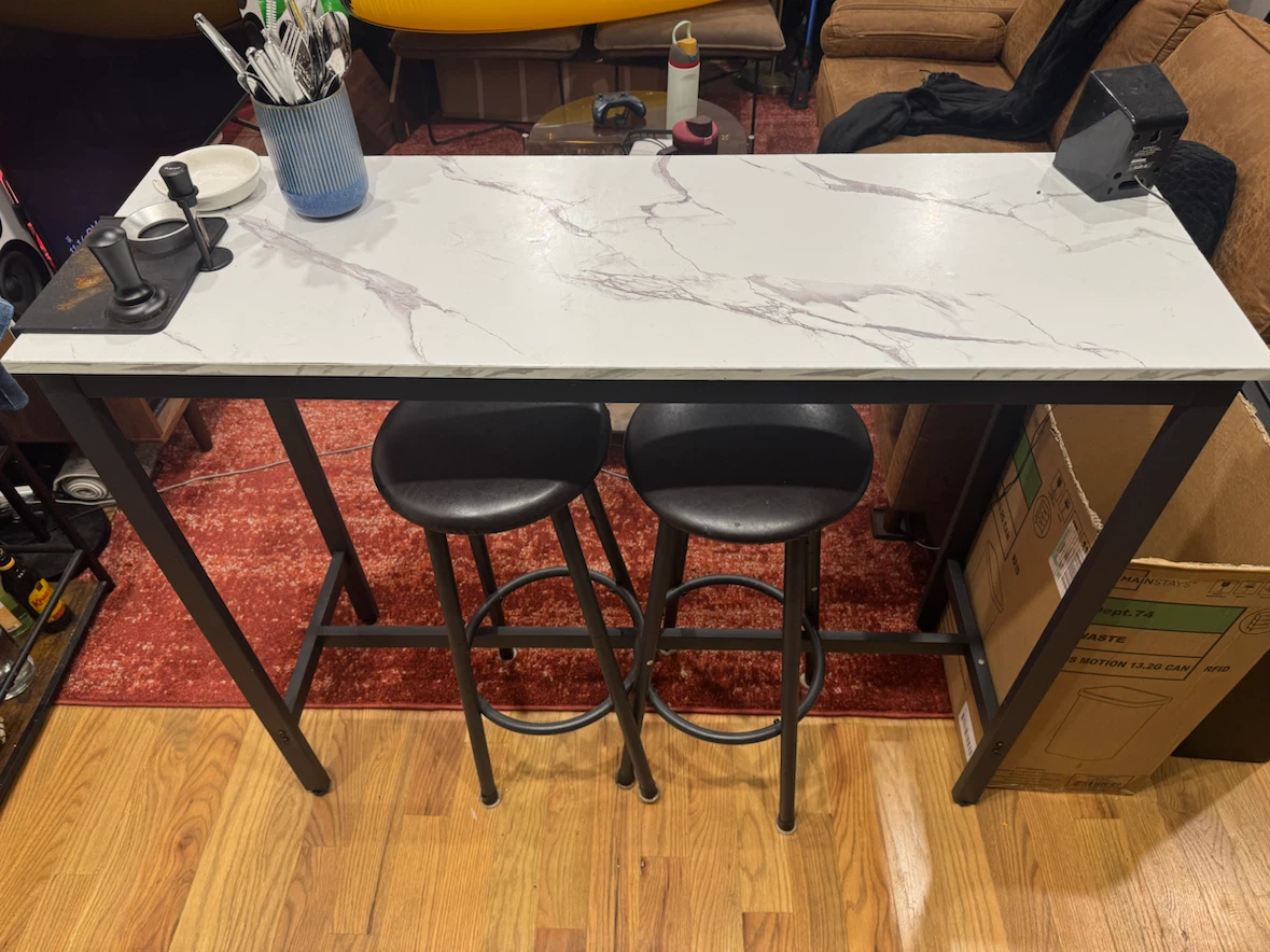 Marble Counter Height Table with 2 Stools