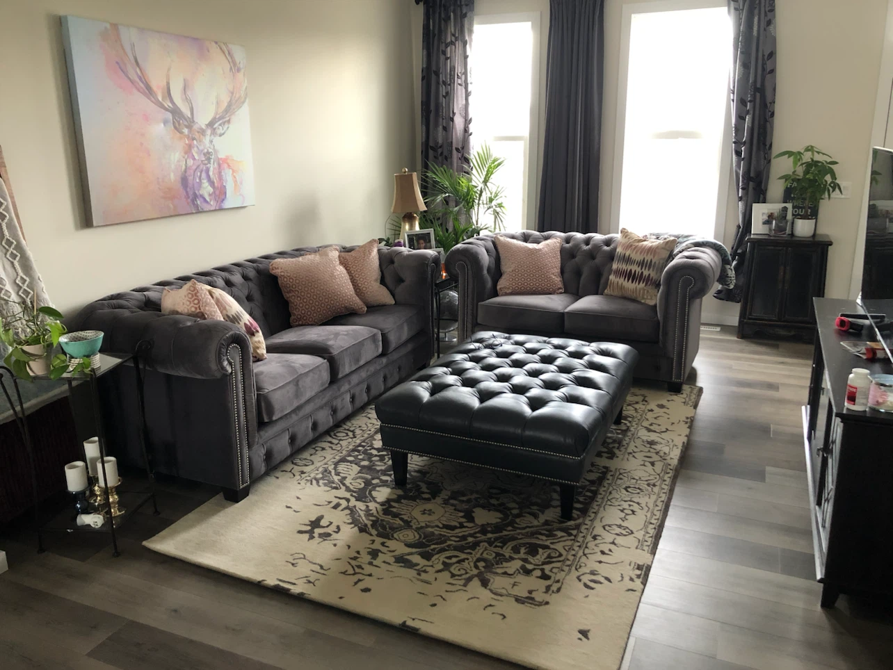 Grey sofa and loveseat