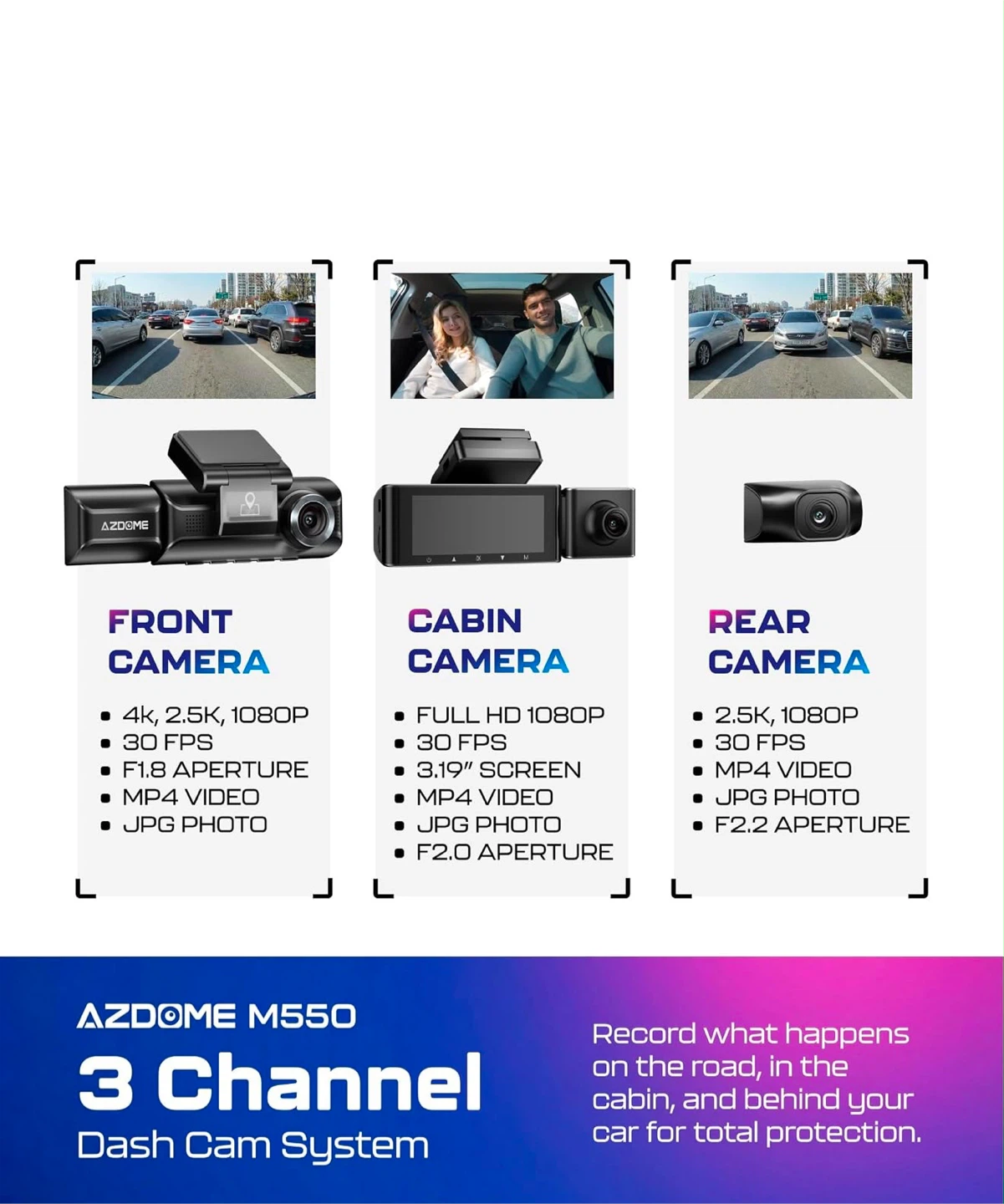 AZDOME M550 3 Channel Dash Cam System - photo 4