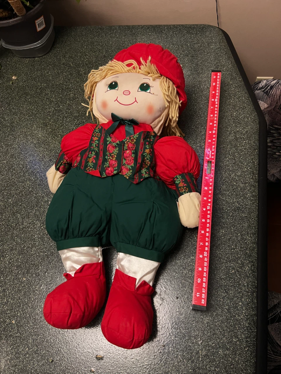 Large Stuffed Doll with Red Hat and Green Pants - photo 2