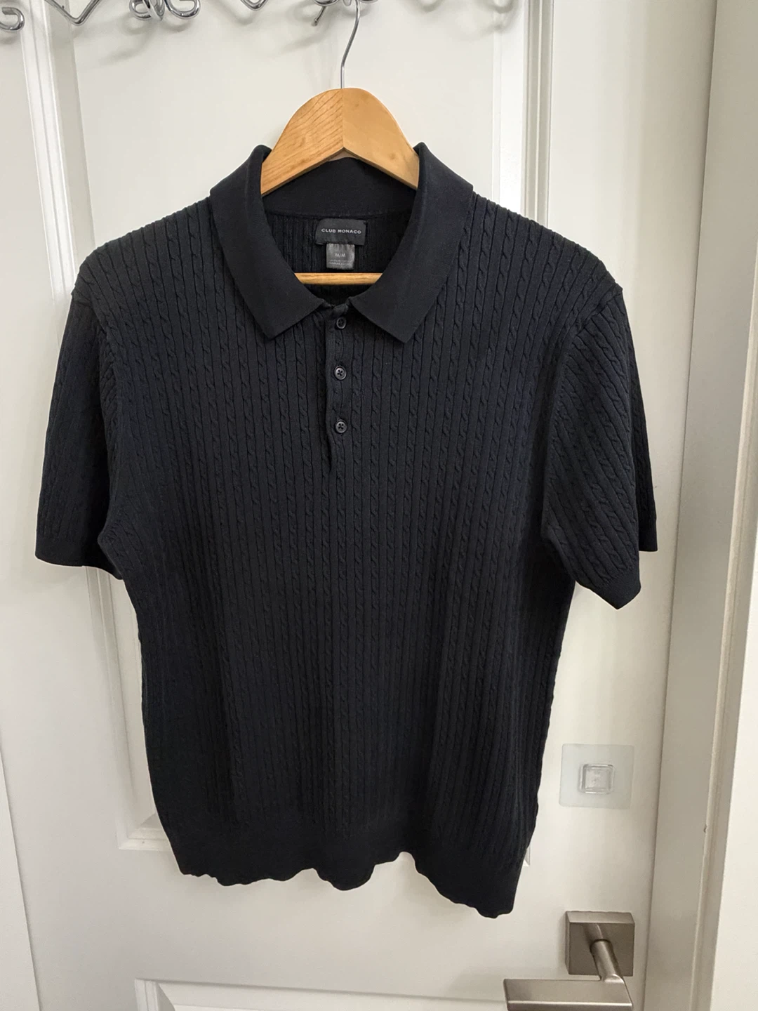 Club Monaco Black Cable Knit Short Sleeve Polo Shirt M/M