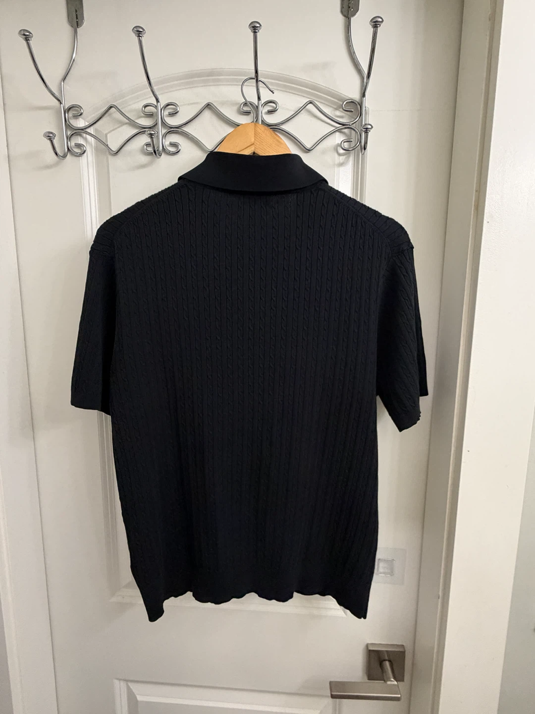Club Monaco Black Cable Knit Short Sleeve Polo Shirt M/M - photo 2