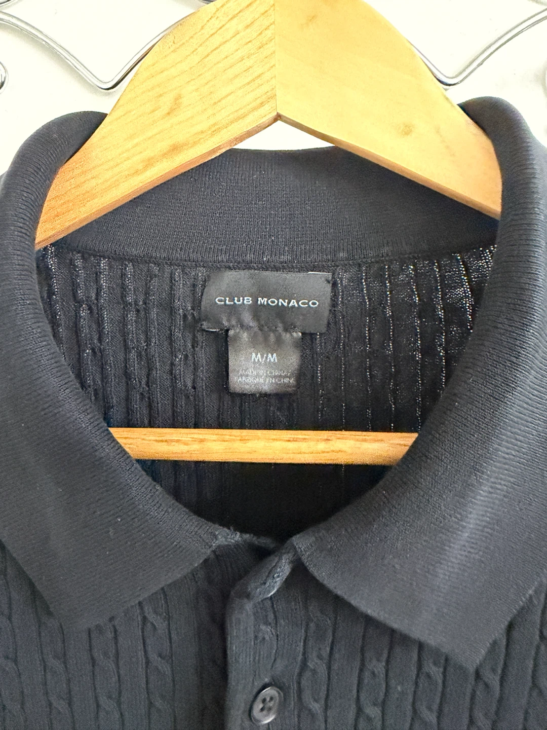 Club Monaco Black Cable Knit Short Sleeve Polo Shirt M/M - photo 3