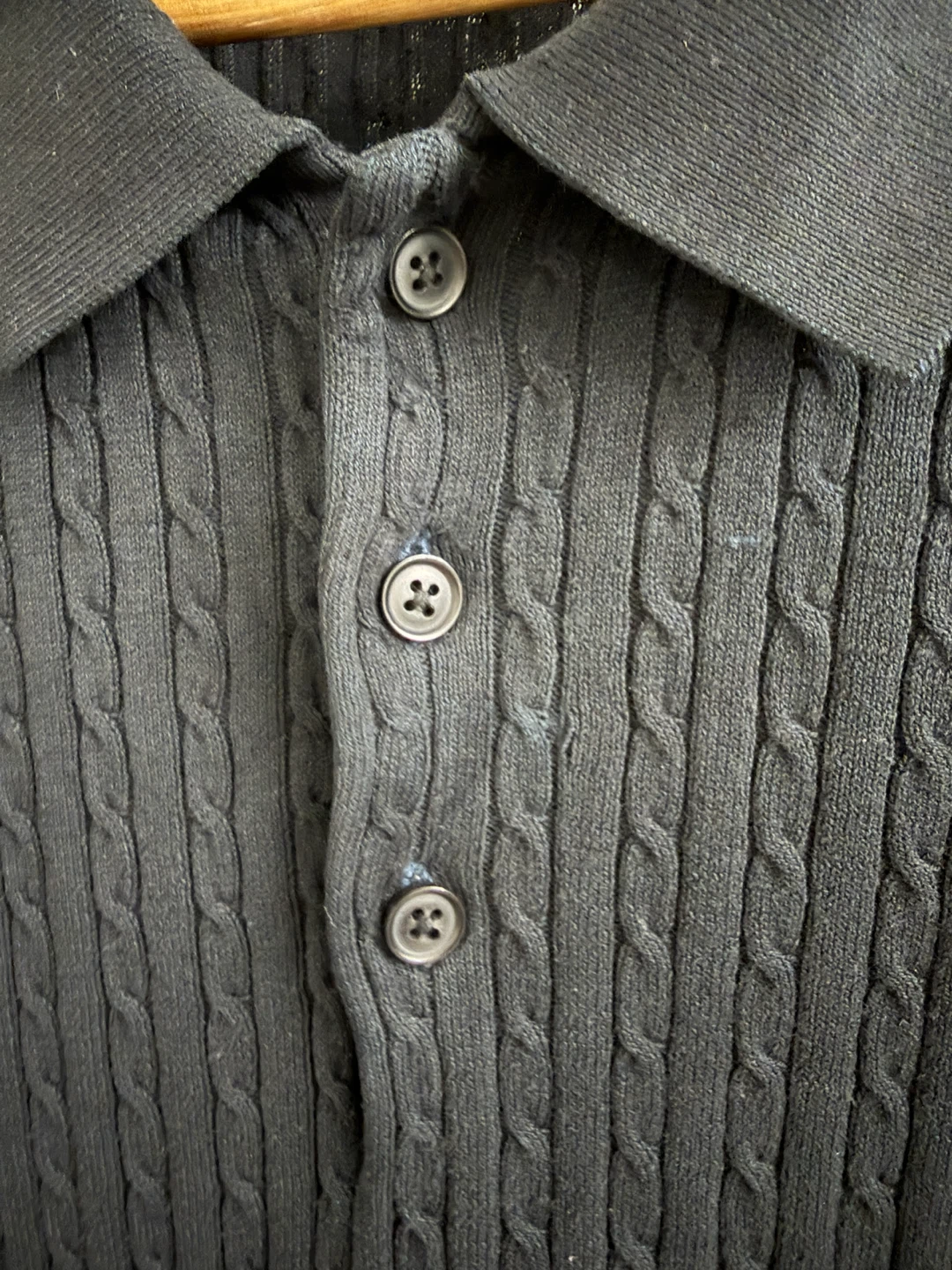 Club Monaco Black Cable Knit Short Sleeve Polo Shirt M/M - photo 4