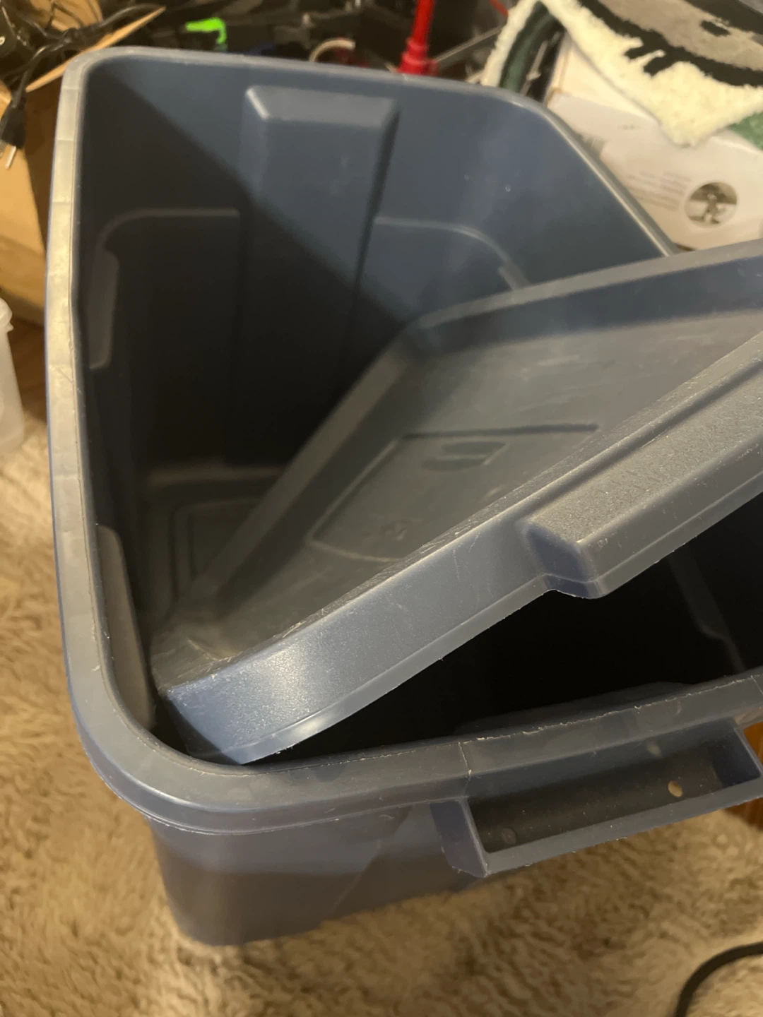 Blue Plastic Storage Bin with Lid