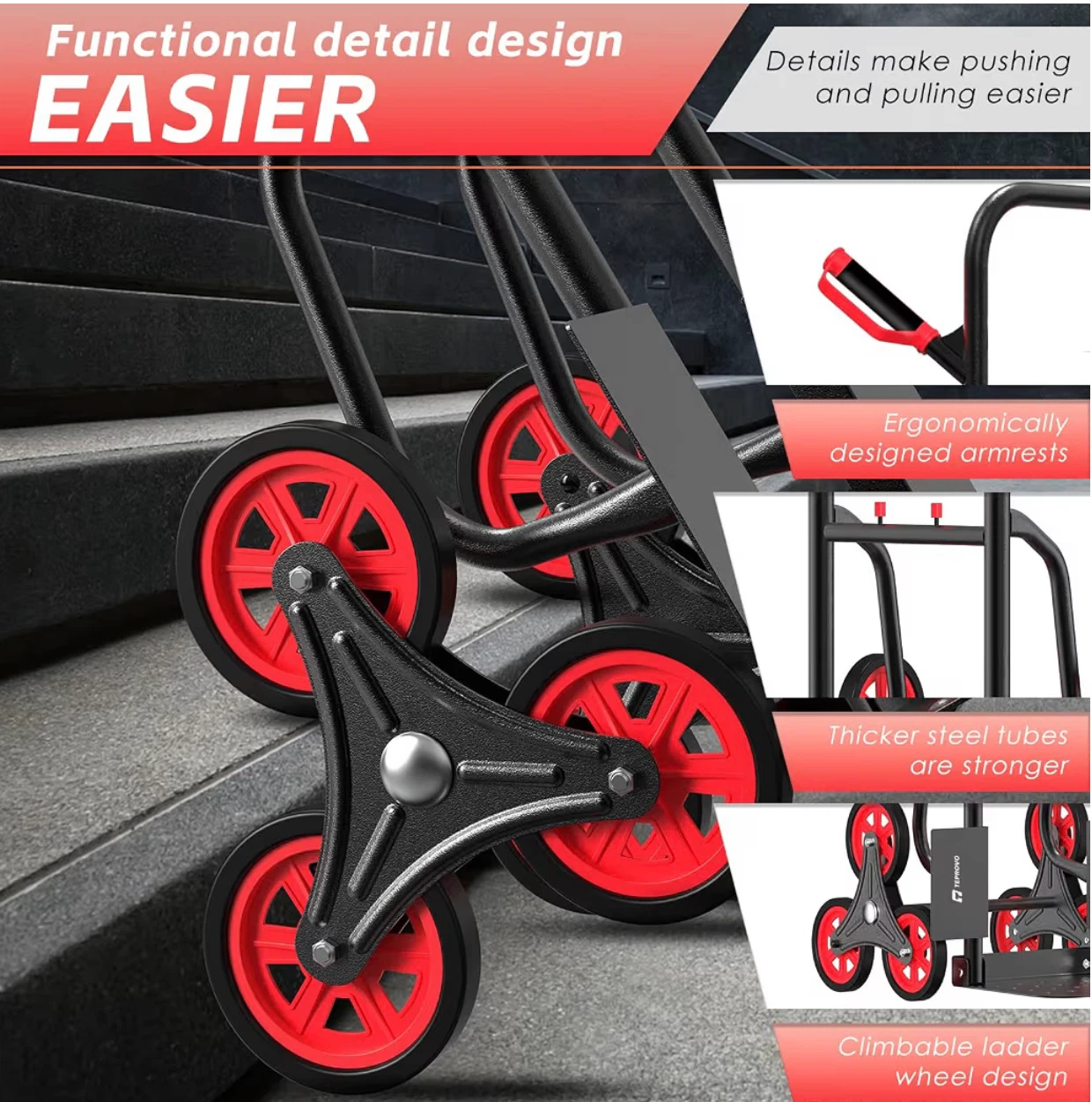 TEPROVO 3-Wheel Stair Climbing Hand Truck Dolly - photo 3