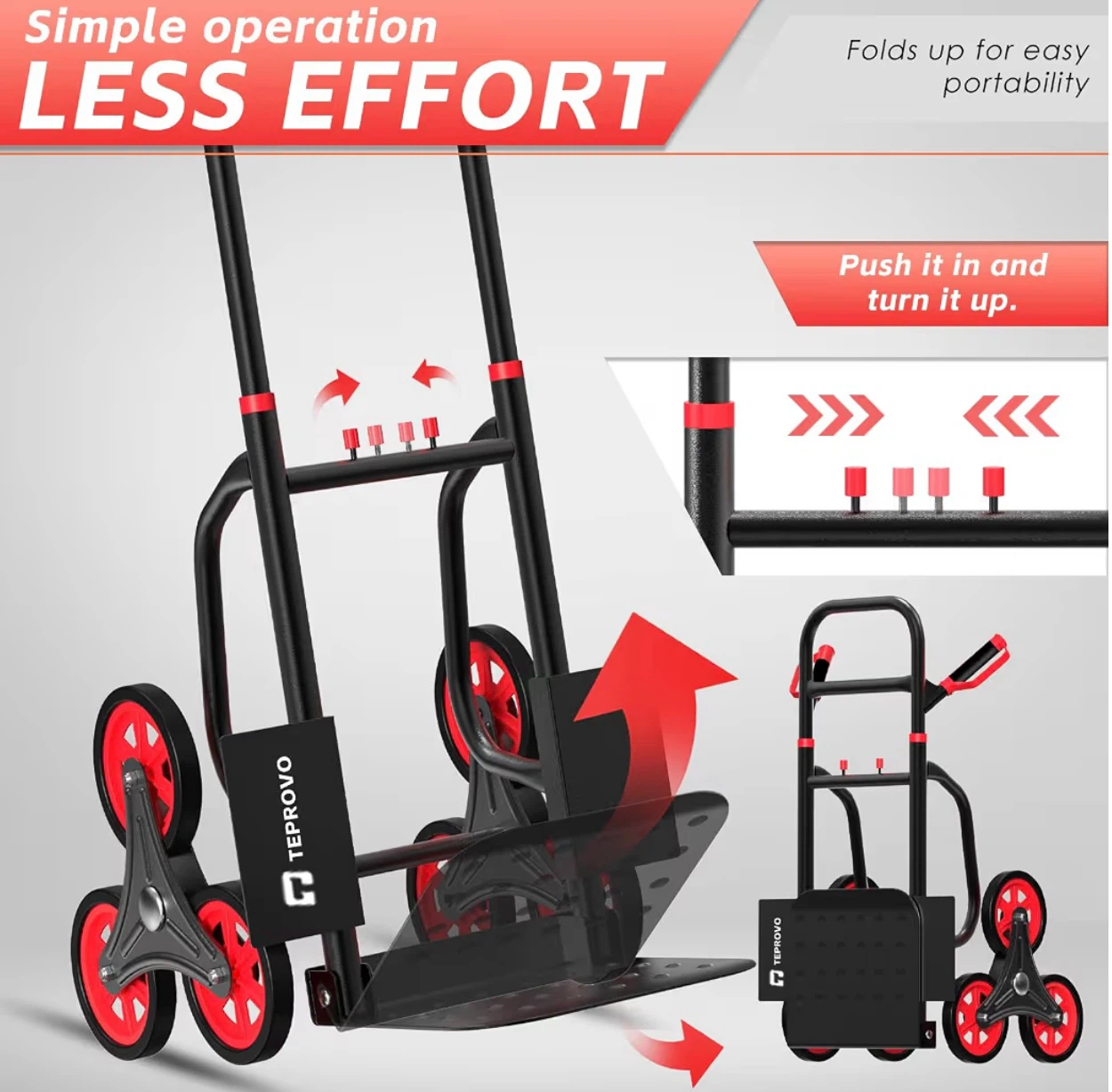 TEPROVO 3-Wheel Stair Climbing Hand Truck Dolly - photo 4