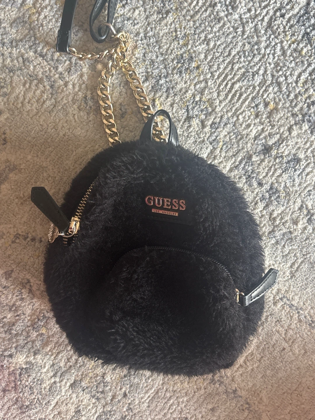 GUESS Black Faux Fur Mini Backpack Crossbody - photo 3