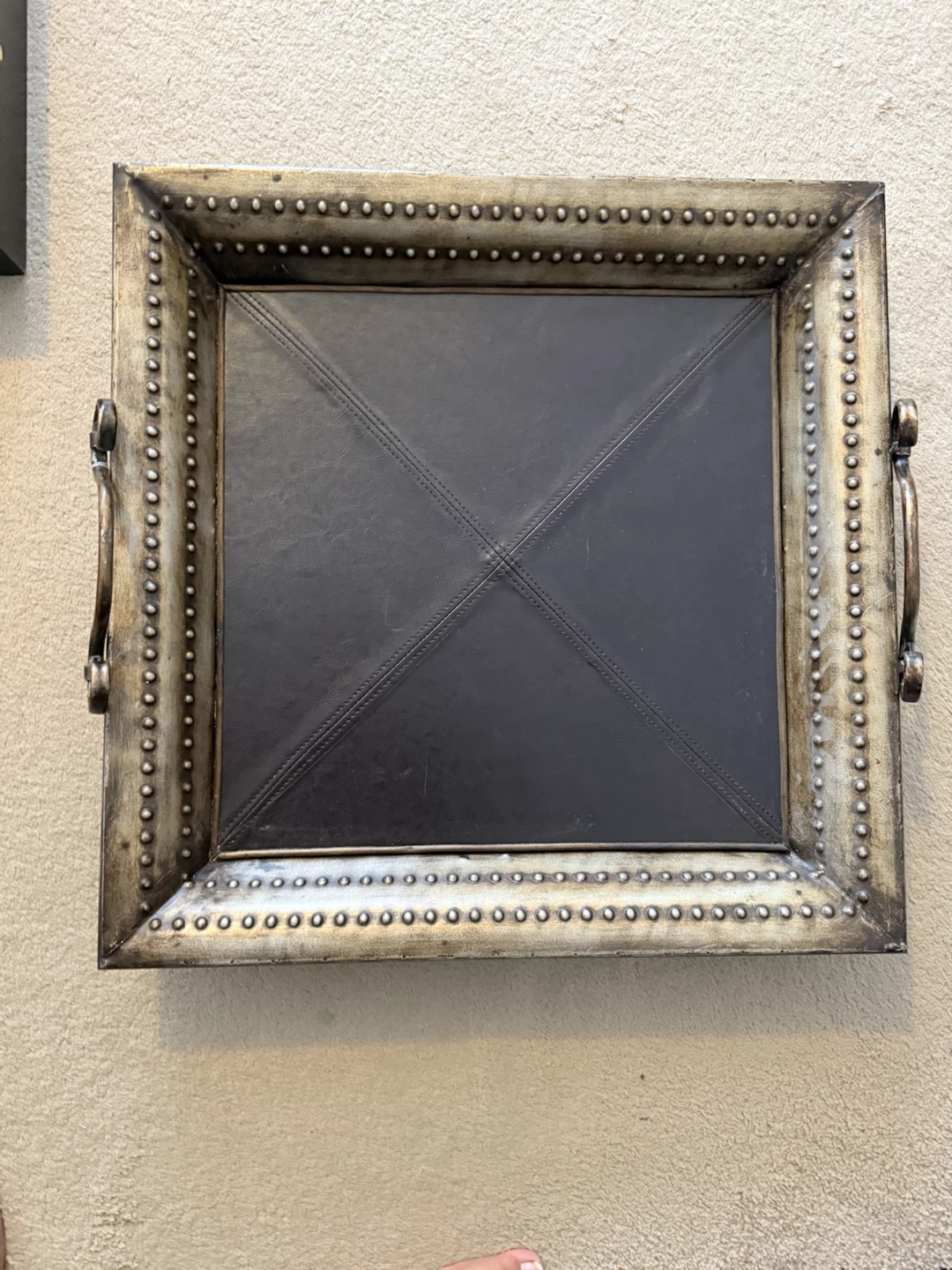 Vintage Leather Inset Tray with Handles - photo 3
