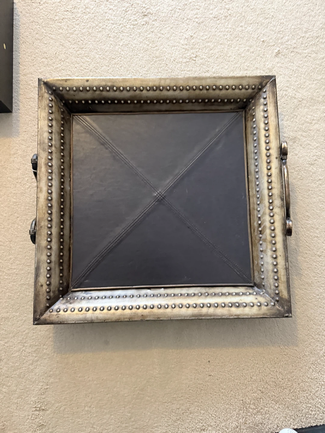 Vintage Leather Inset Tray with Handles - photo 4