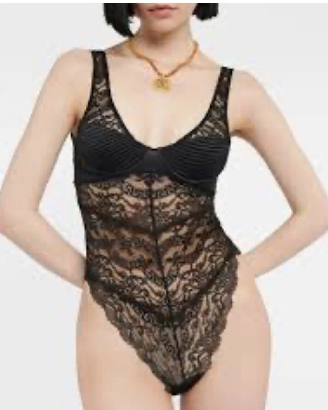 Authentic New Versace Greca Black Lace Bodysuit
