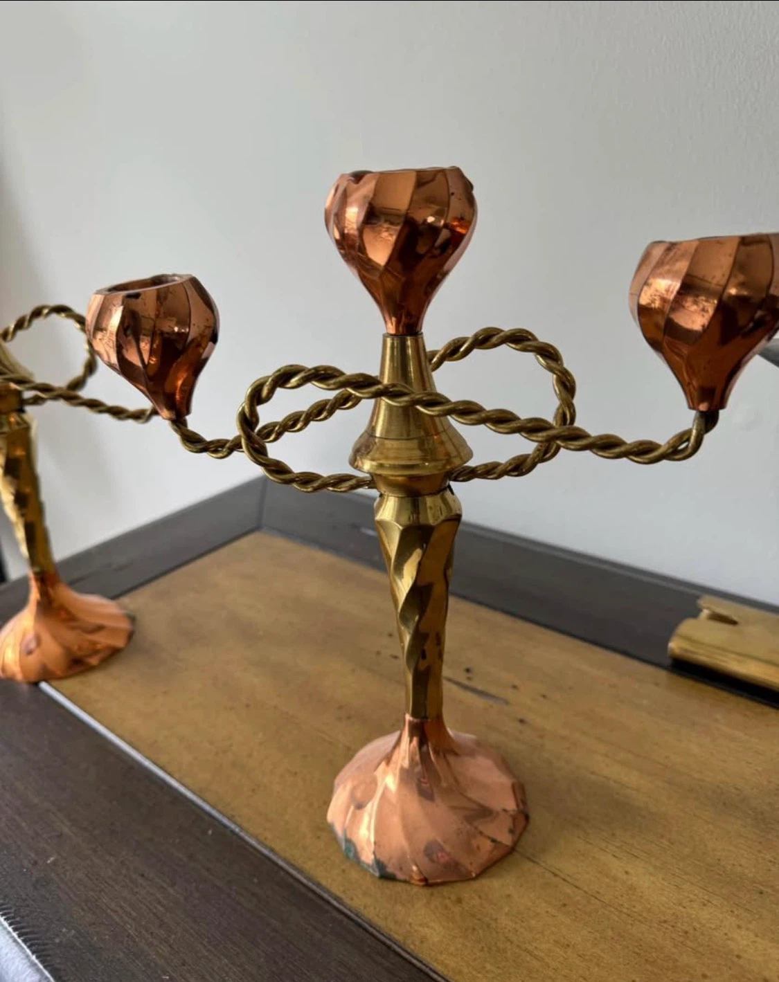 Pair of Copper and Brass Candelabras - photo 2