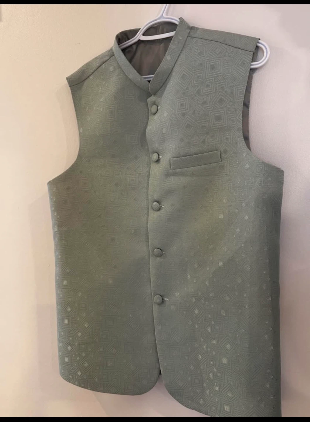 bluish green Vest with Geometric Pattern