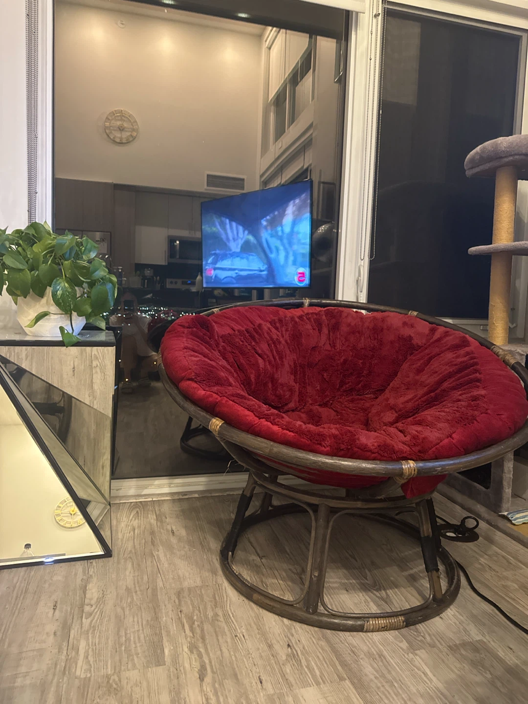 Papasan Chair with Red Cushion