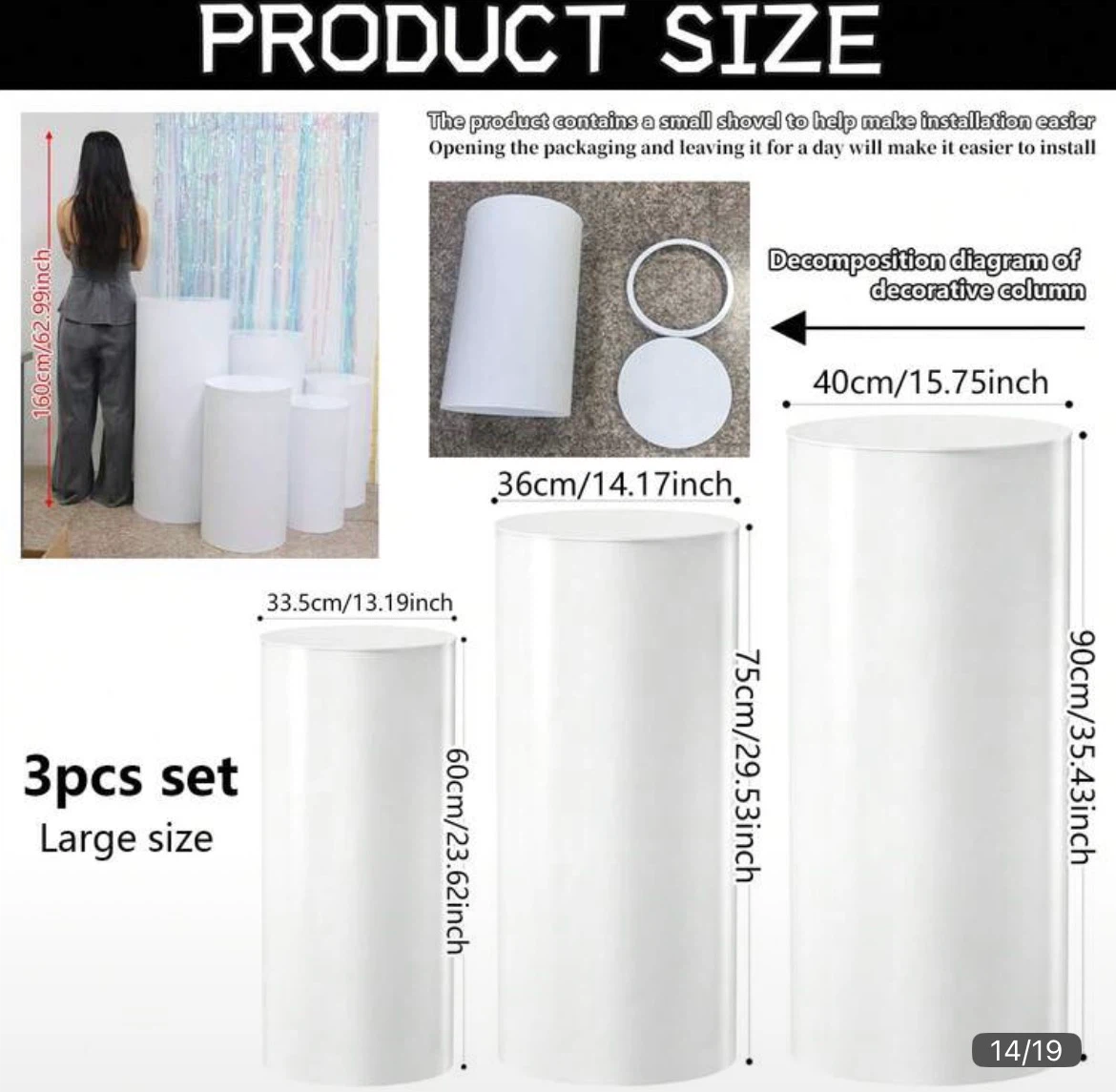 Set of 3 large columns/Pillar Base Stand/plinth - photo 3