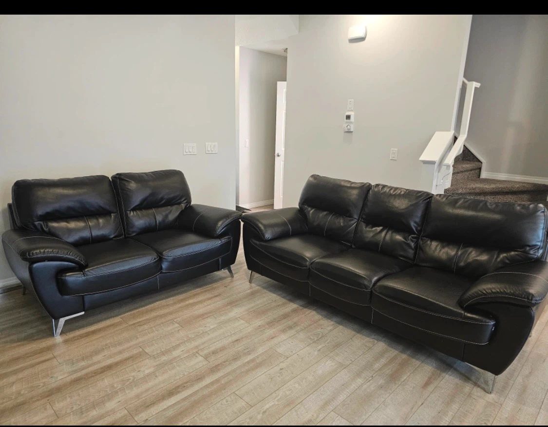 Black Faux Leather Sofa Set(Only 2 seater available for sale )