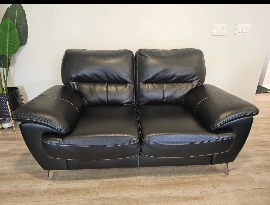 Black Faux Leather Sofa Set(Only 2 seater available for sale ) - photo 2