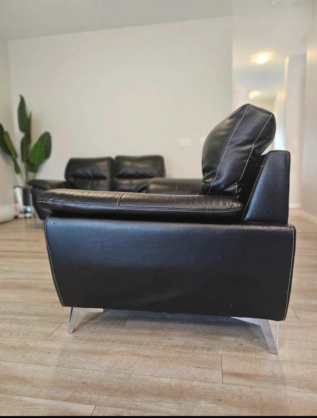 Black Faux Leather Sofa Set(Only 2 seater available for sale ) - photo 3