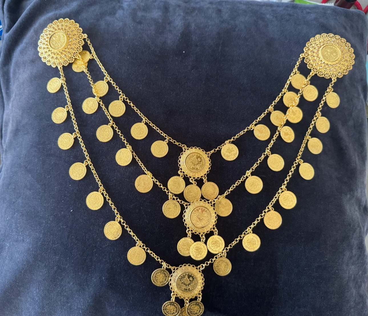 Gold plated Tone Multi-Layered Coin Necklace