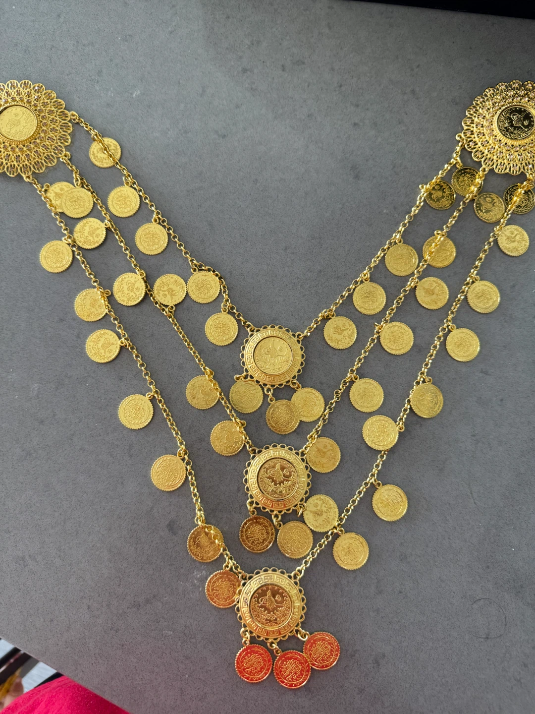 Gold plated Tone Multi-Layered Coin Necklace - photo 3