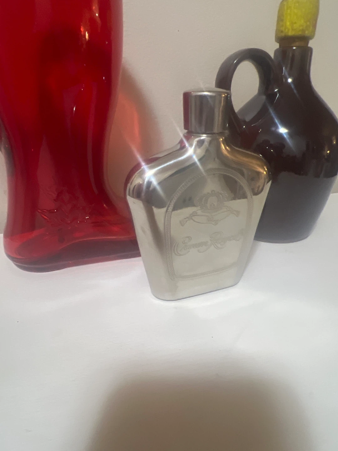 Vintage Barware Lot: Glass Boot, Brown Jug & Crown Royal Flask - photo 3