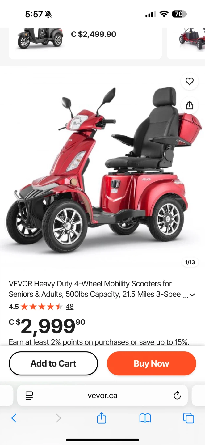 VEVOR Heavy Duty 4-Wheel Mobility Scooter - photo 2