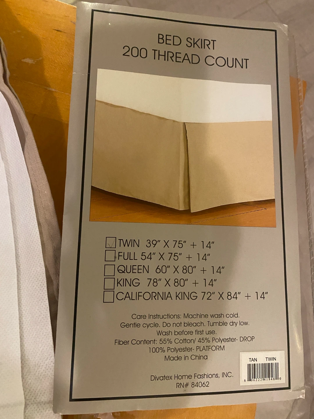 Twin Bed Skirt – Tan, 200 Thread Count, 14” Drop, Cotton Blend