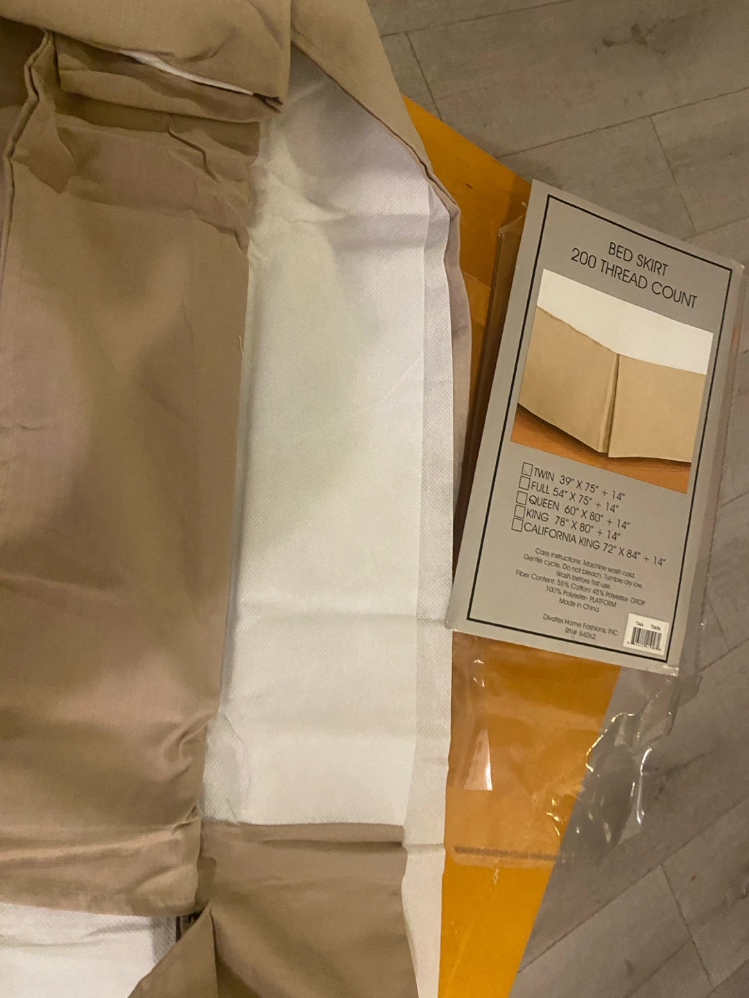 Twin Bed Skirt – Tan, 200 Thread Count, 14” Drop, Cotton Blend - photo 4