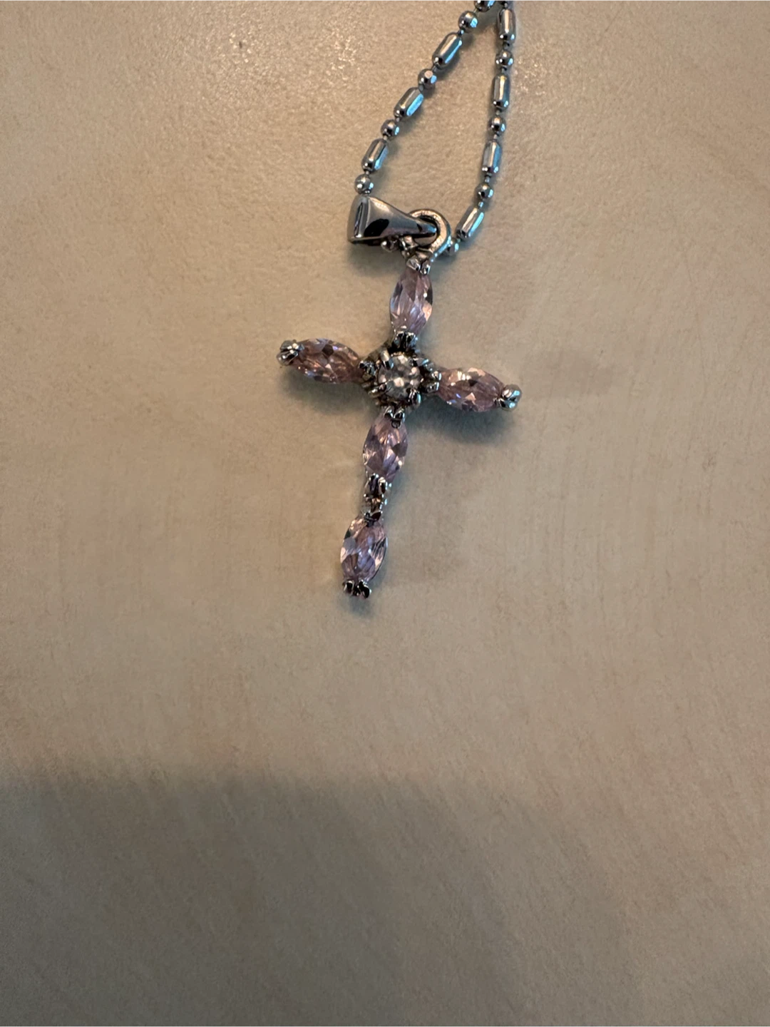Sterling Silver Pink Stone Cross Necklace - photo 2