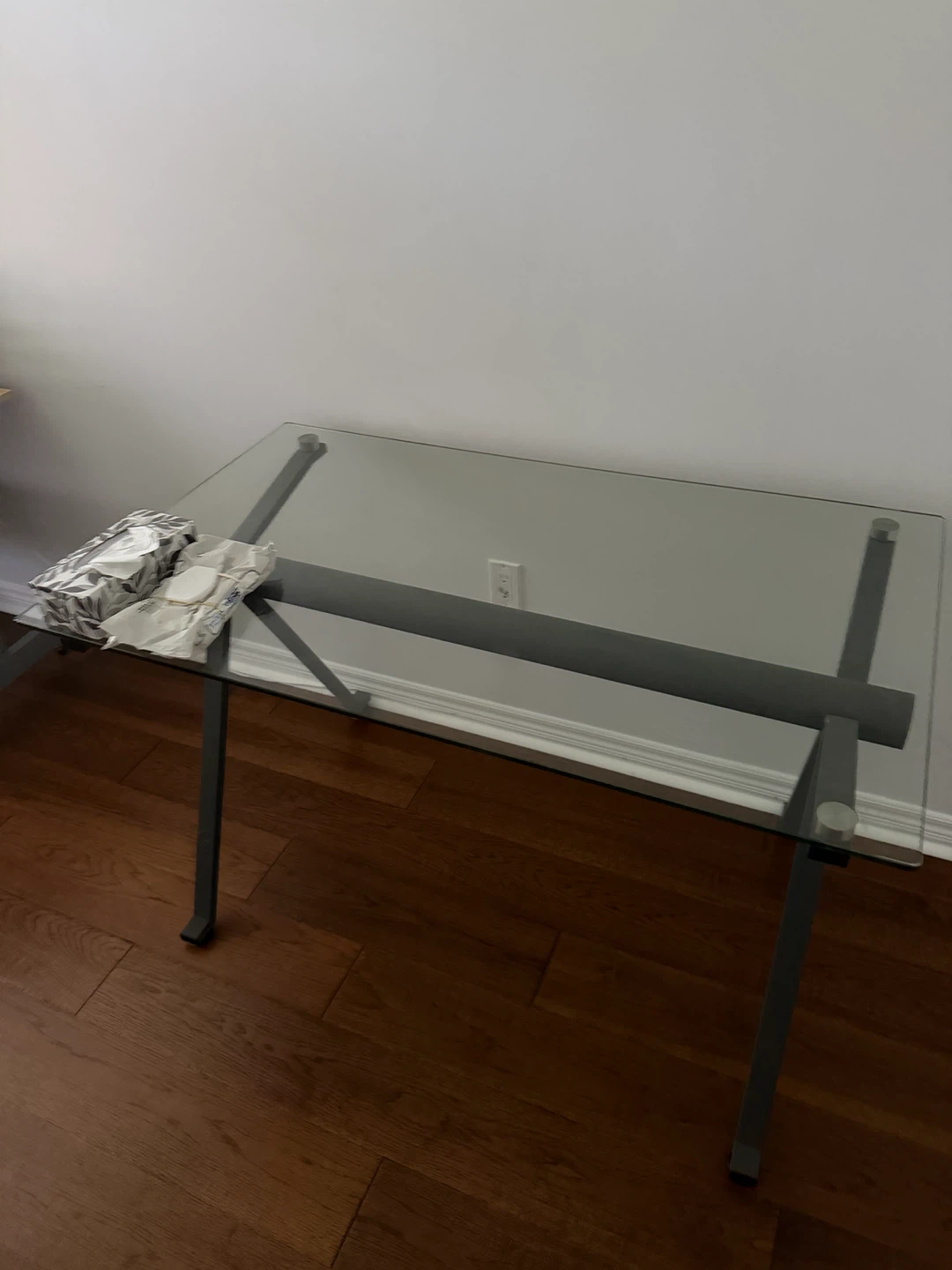 Glass Top Desk with Metal Frame