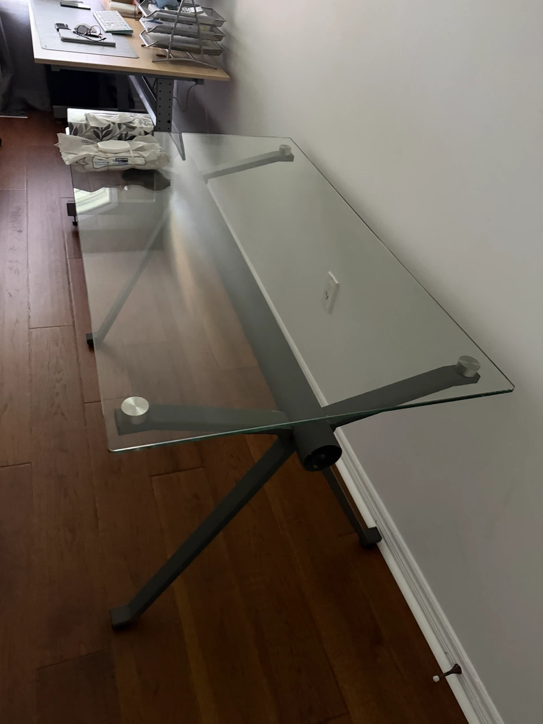 Glass Top Desk with Metal Frame - photo 2