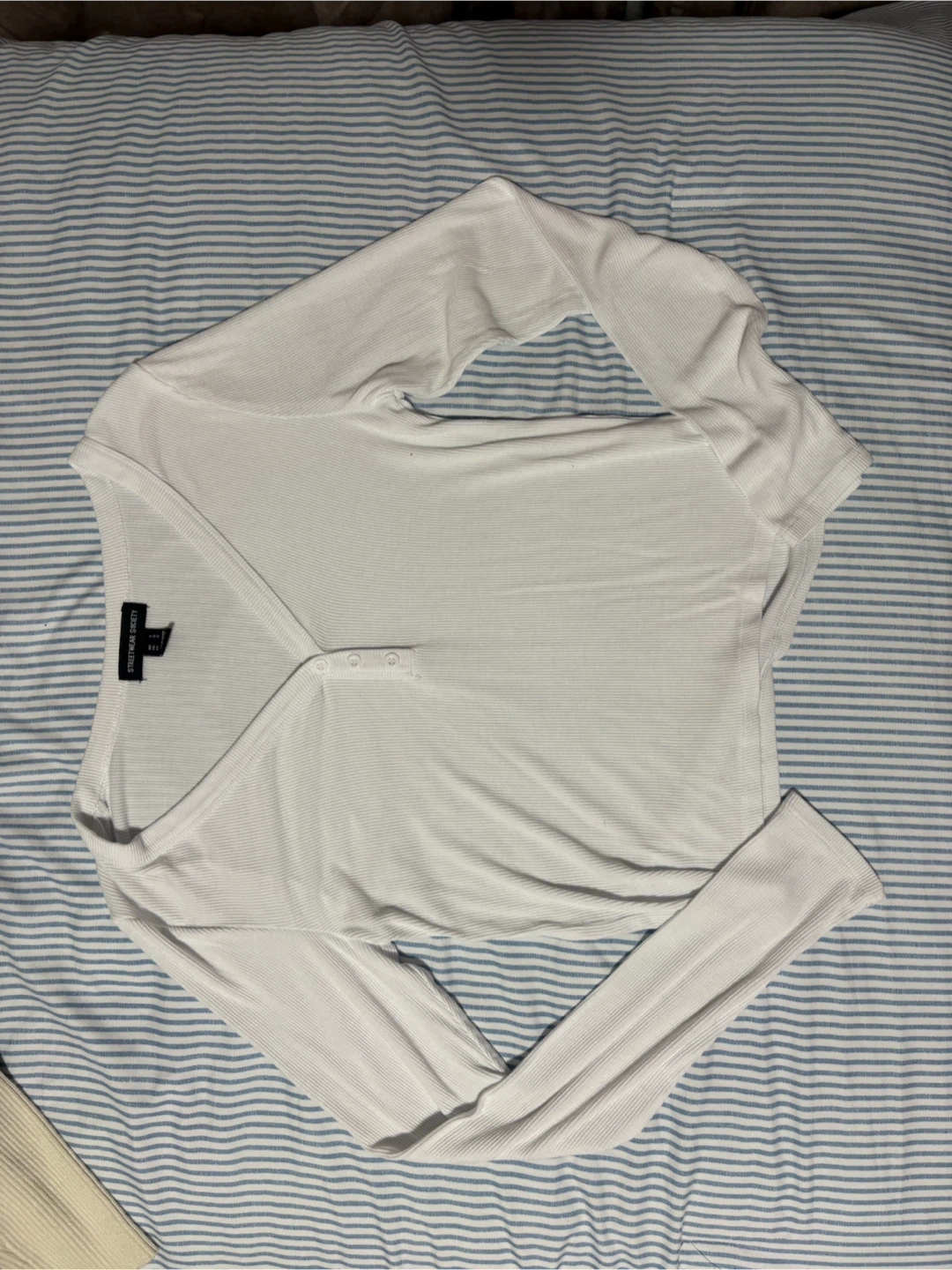 White Ribbed Long Sleeve Top