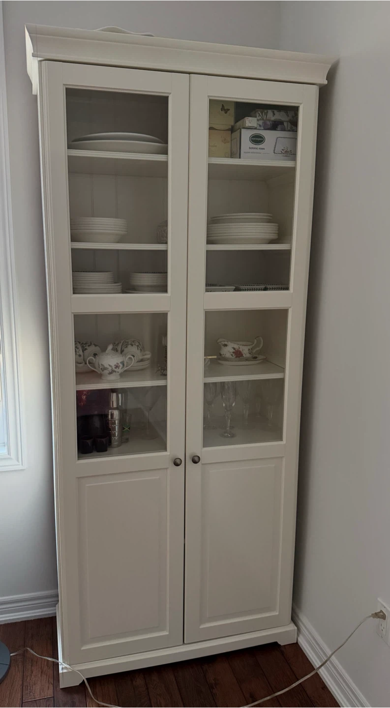 White Display Cabinet with Glass Doors