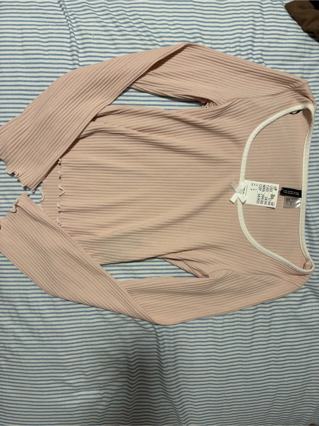 H&M Ribbed Long Sleeve Top - Pink