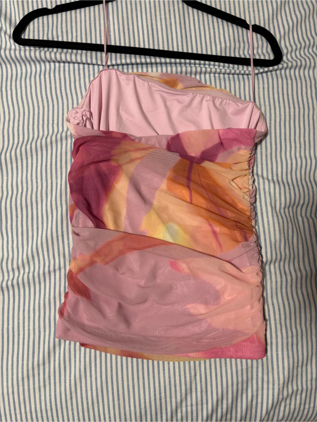 Pink Floral Ruched Mesh tube Top - photo 2