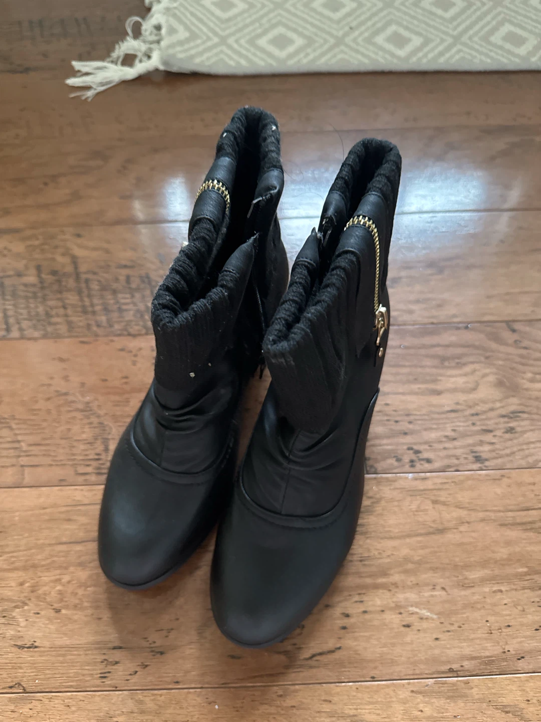 Black Ankle Boots with Knit Cuffs