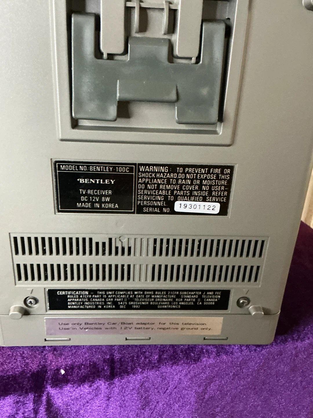 Bentley 100C Deluxe Portable Black & White Television - photo 4