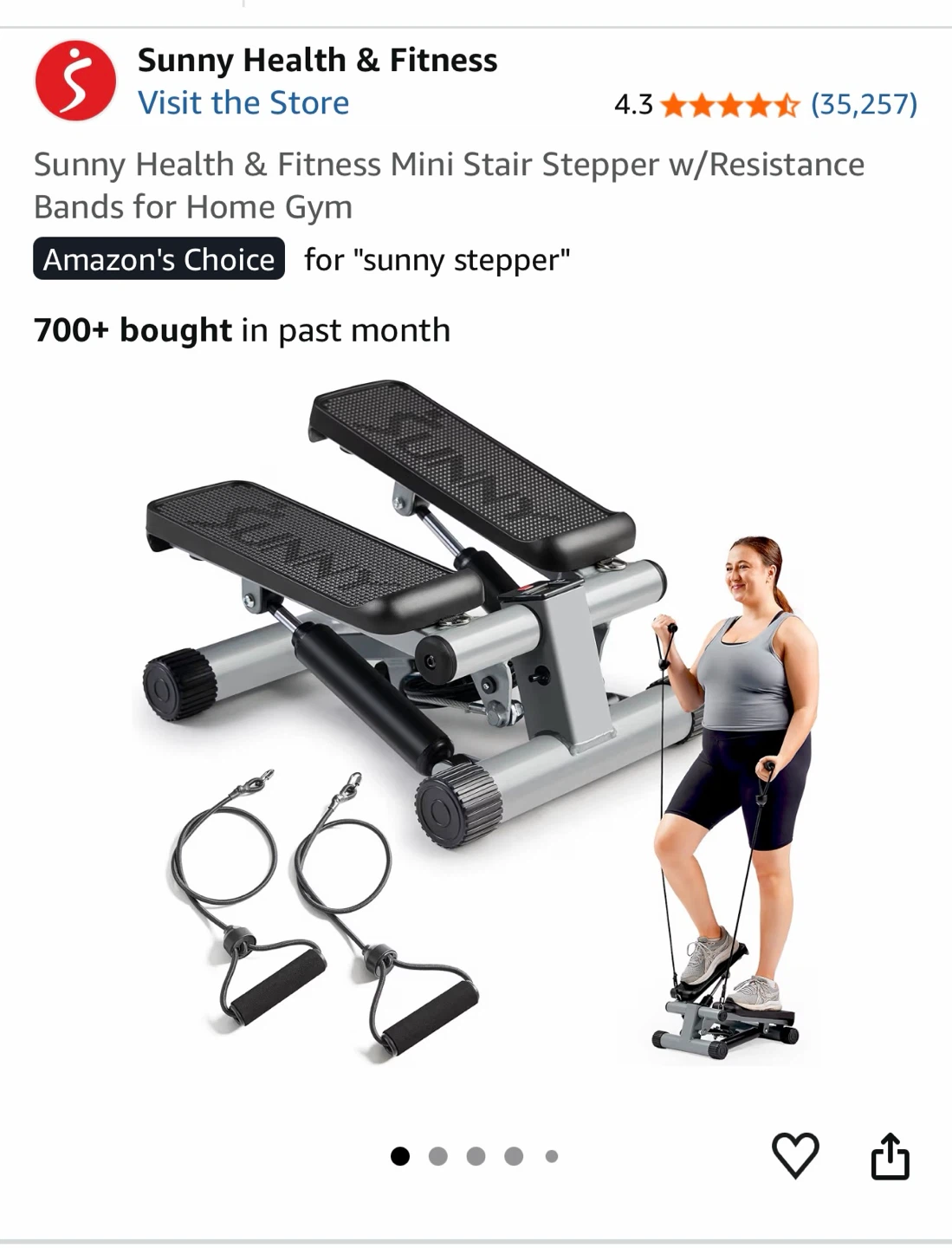 Sunny Health & Fitness Mini Stair Stepper w/ Resistance Bands