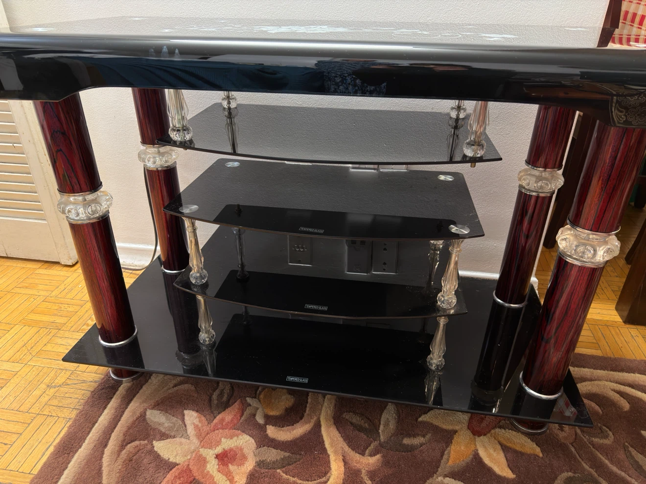 Black Glass TV Stand with Floral Design - photo 3