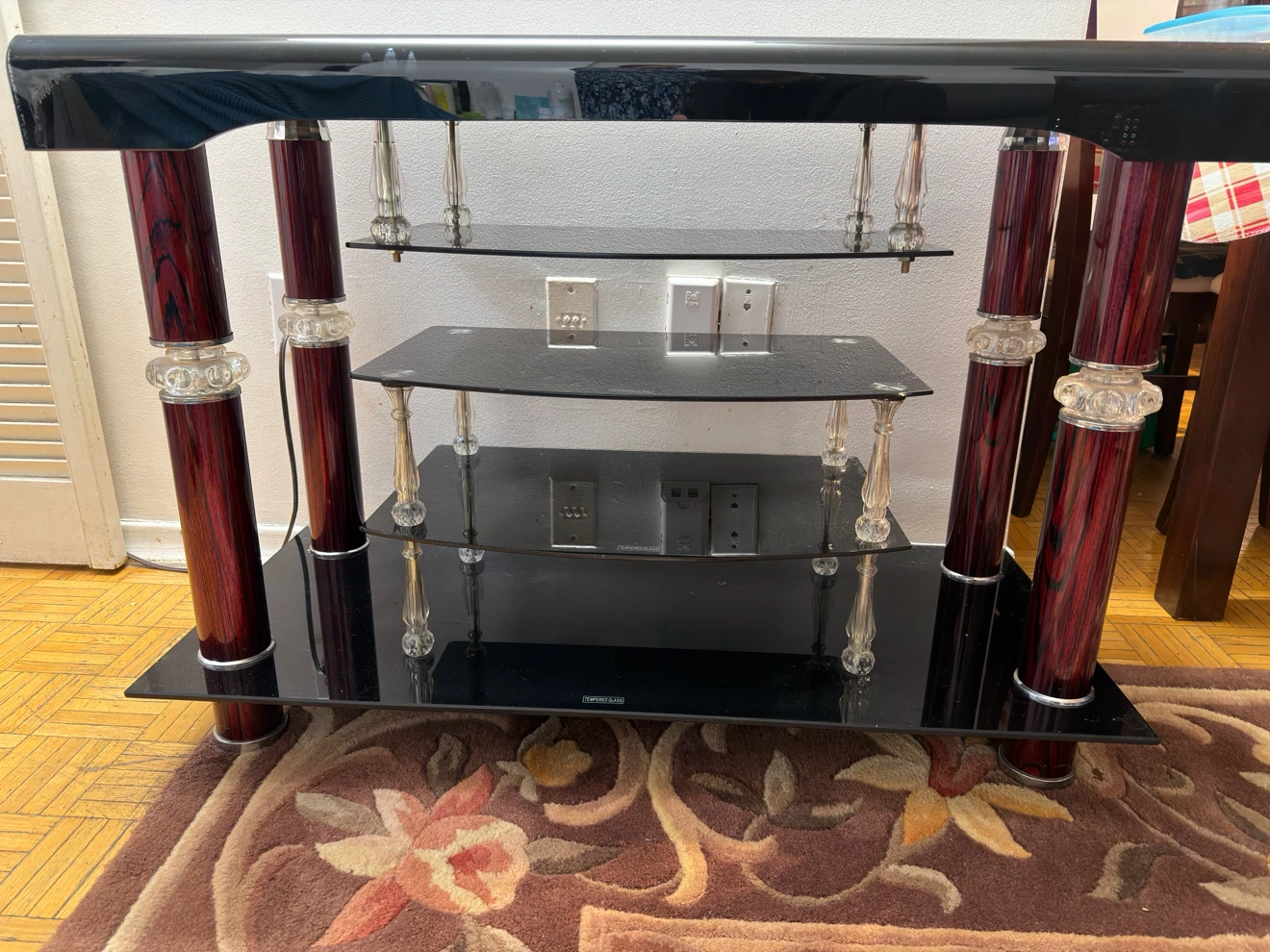 Black Glass TV Stand with Floral Design - photo 4