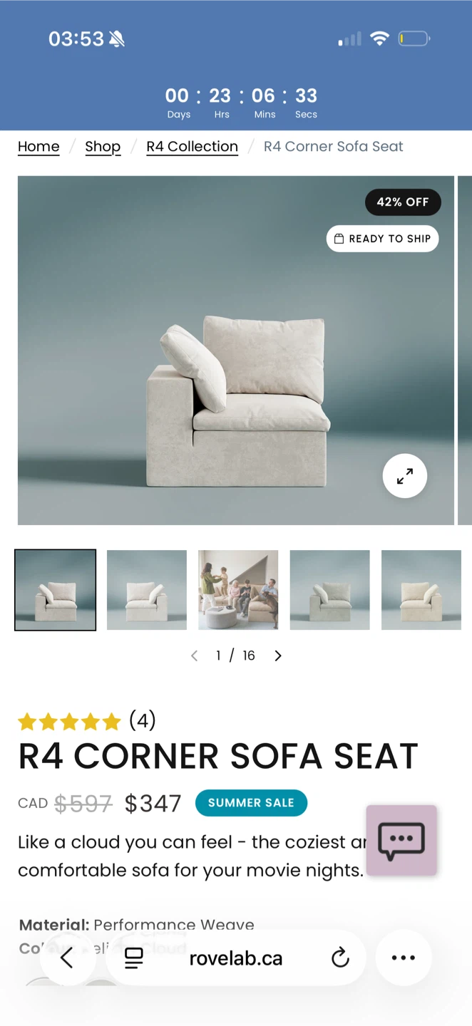 R4 Corner Sofa Seat (Right Side Only)