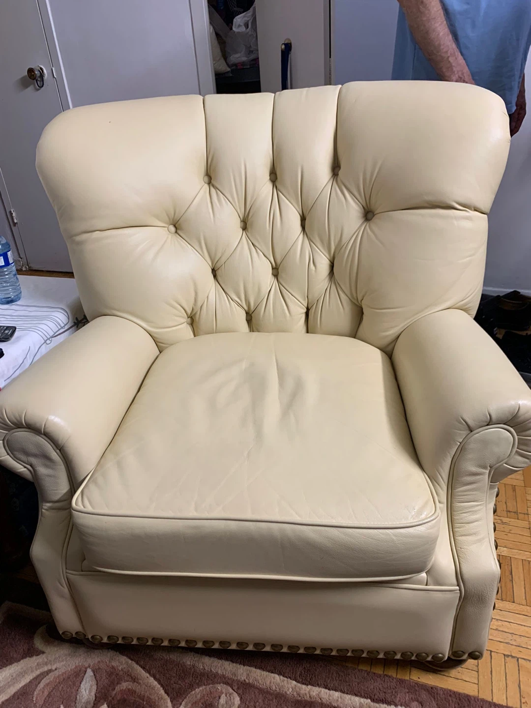Cream Leather Tufted Armchair