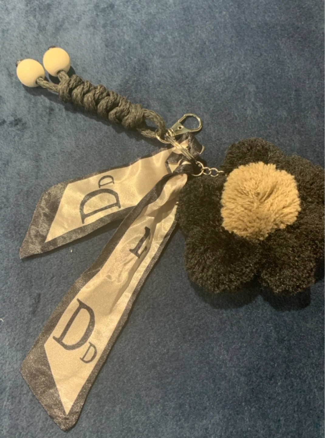 D Flower Pom Pom Bag Charm