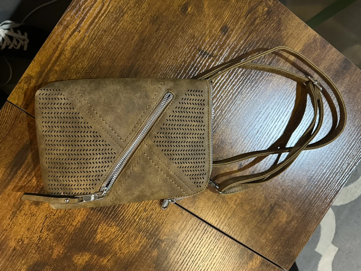 Brown Faux Suede Perforated Crossbody Bag - photo 3
