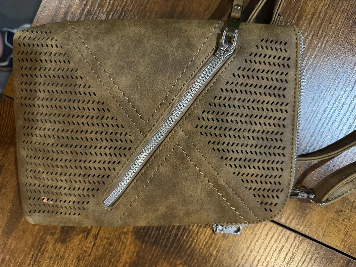Brown Faux Suede Perforated Crossbody Bag - photo 4