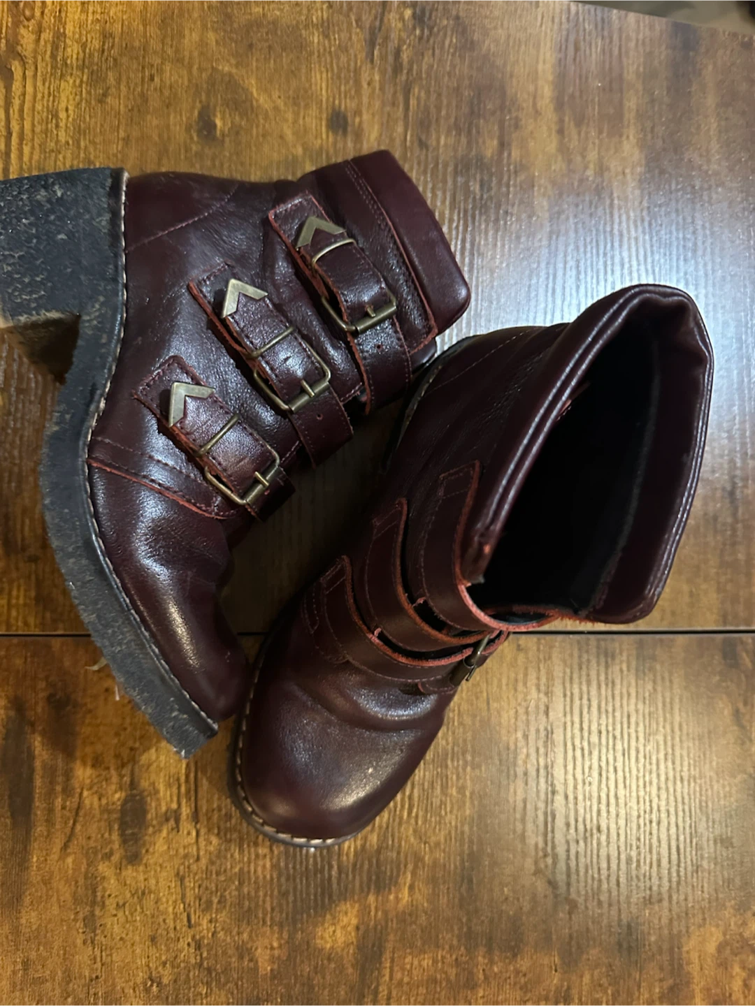 Musse & Cloud  Burgundy Leather Buckle Ankle Boots
