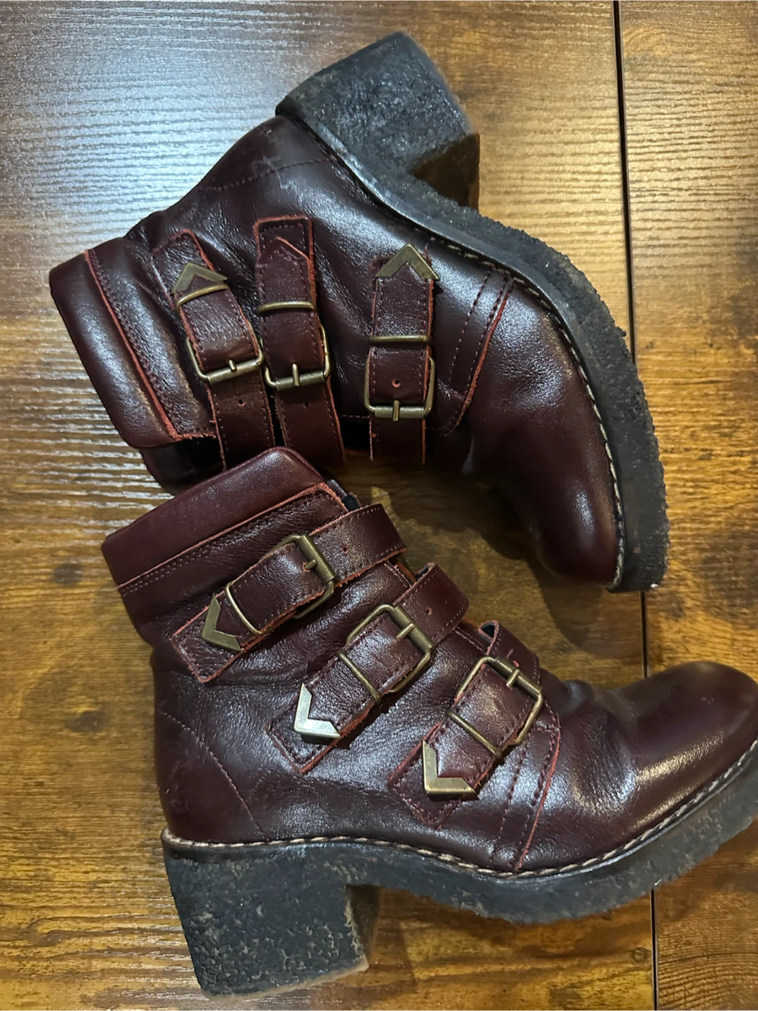 Musse & Cloud  Burgundy Leather Buckle Ankle Boots - photo 2